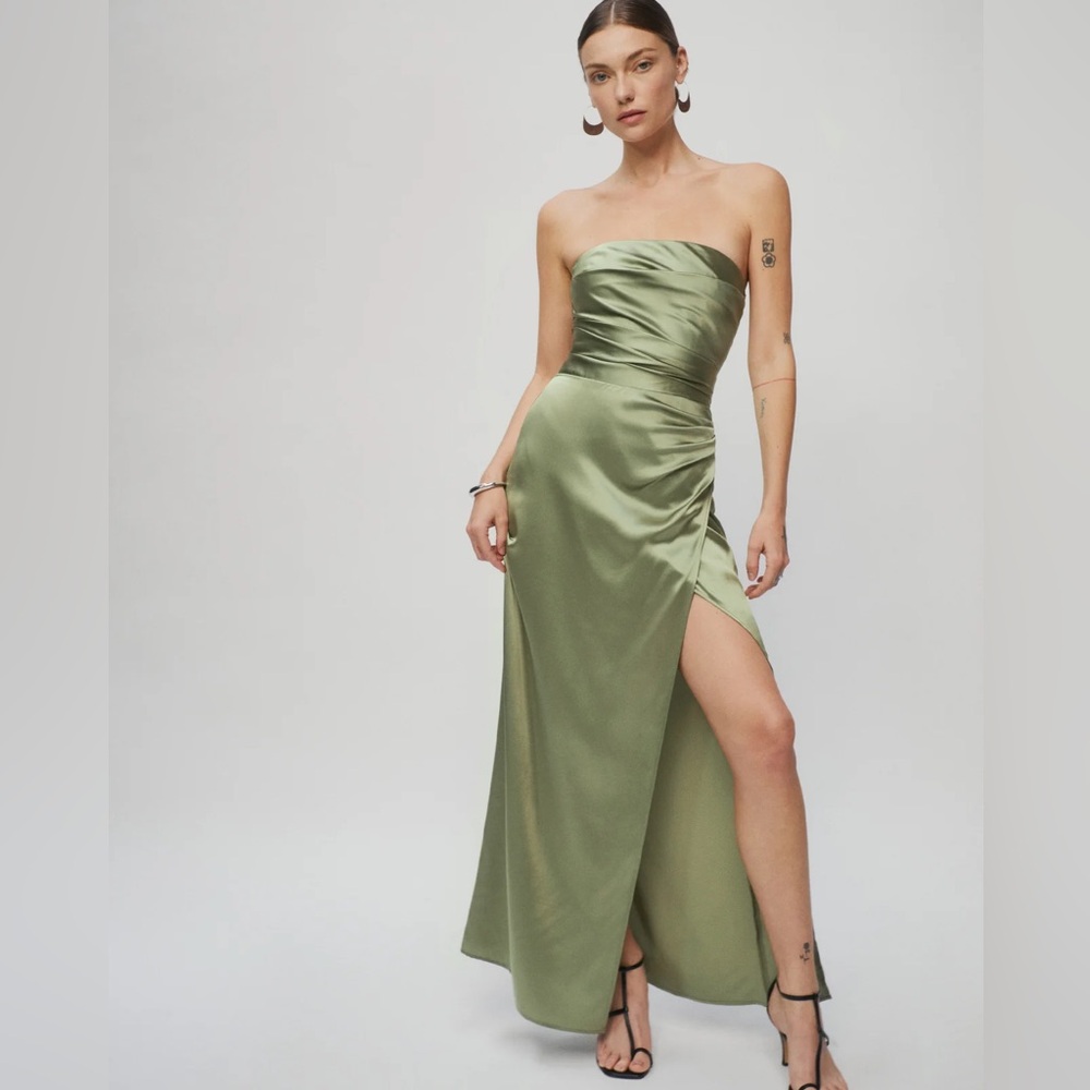 Reformation Barrow Silk Dress Artichoke NWT